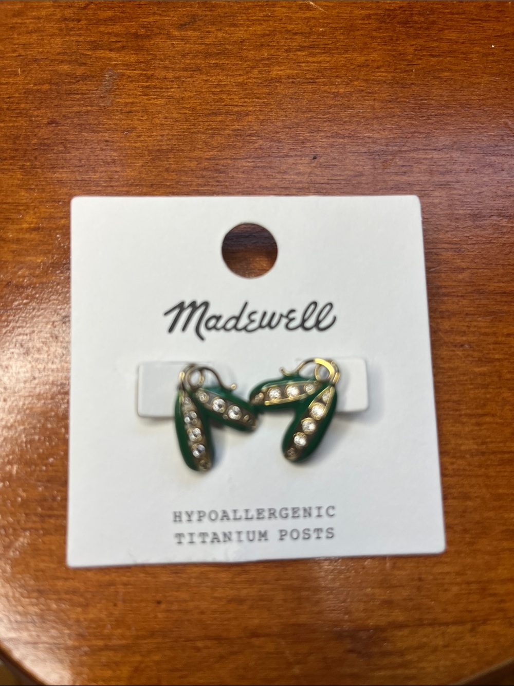 NWT Madewell Peas in a Pod Stud Earrings Green Enamel Rhinestone Titanium Post - Picture 4 of 4